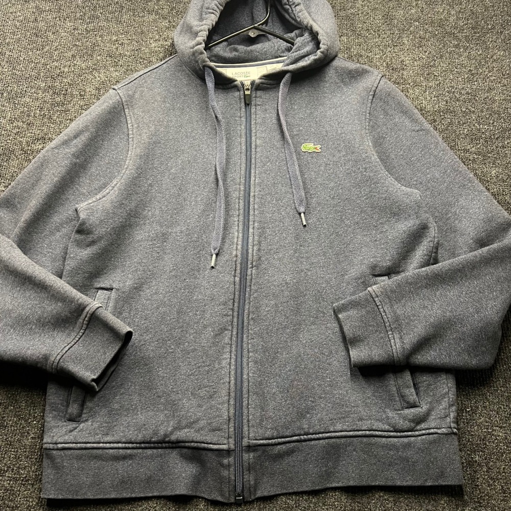 Lacoste Sport Mens Full Zip Hoodie Blue Heather Fleece Sweatshirt Size L FR 5